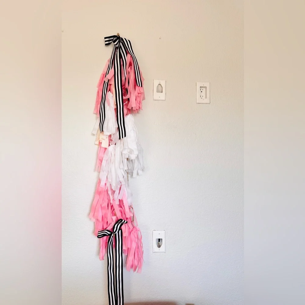 48” Set of 3 Elegant Pink & White Tassel Garland Streamers for Party, Wedding